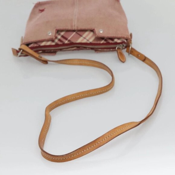 BURBERRY Nova Check Blue Label Shoulder Bag Canvas Red Silver Auth ti3084 - Picture 8 of 16